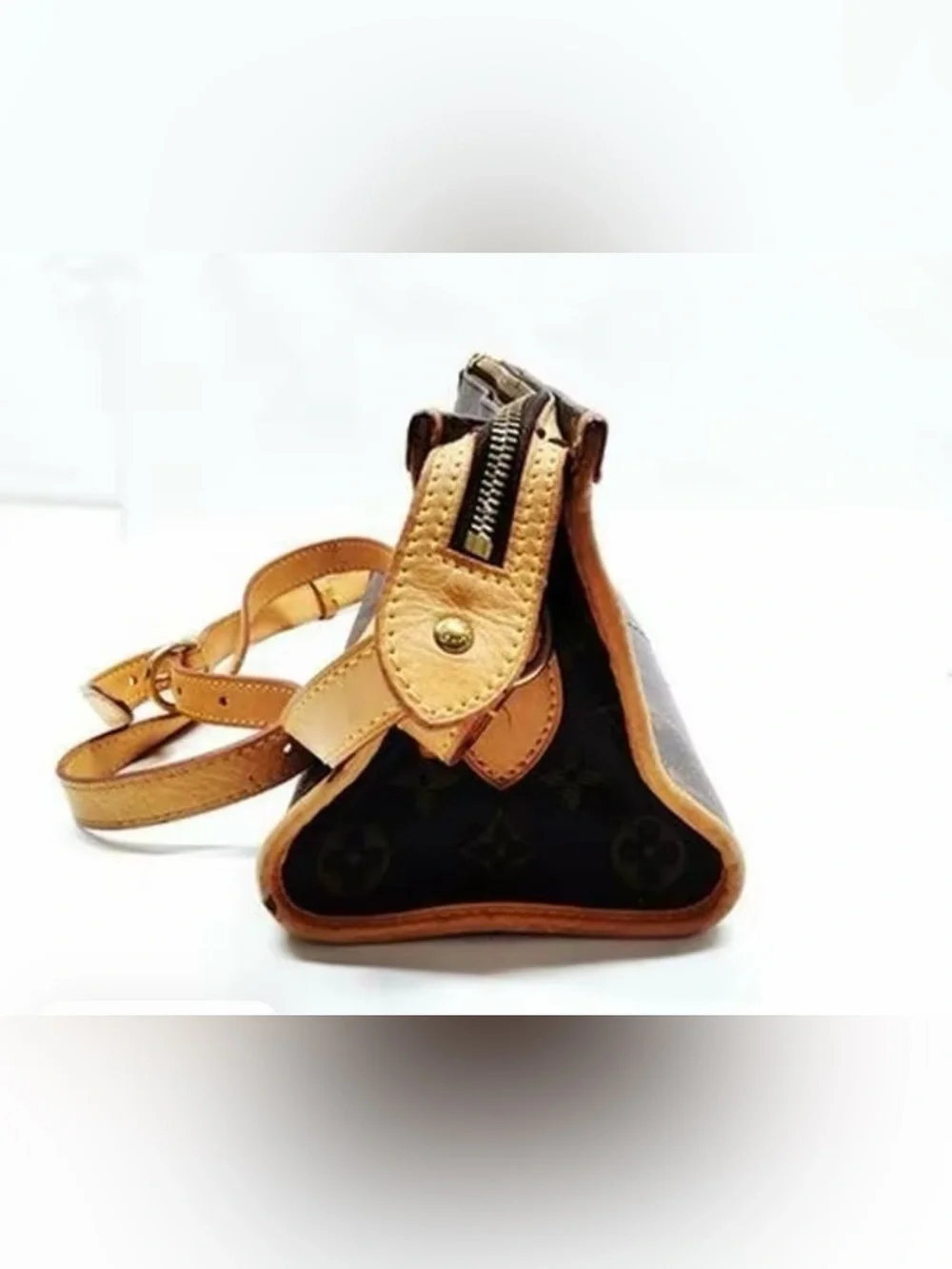 Louis Vuitton Monogram Poppincourt Bag in Brown and Tan Leather Trim